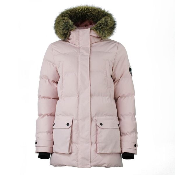 Parka dla kobiet Peak Mountain. Czerwone parki Peak Mountain, na zimę, z futra, bez kaptura. W wyprzedaży za 339.00 zł.