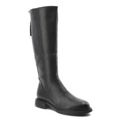 Czarne Kozaki S.Barski Wygodne Obuwie Damskie. Czarne kozaki S.BARSKI, ze skóry, bez obcasa, bez zapięcia. Za 280.99 zł.