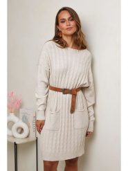 Soft Cashmere Sukienka dzianinowa w kolorze kremowym rozmiar: 38/40. Brązowe sukienki Soft Cashmere, na co dzień, bez wzorów, z dzianiny, klasyczne, bez kołnierzyka, bez ramiączek, mini, proste. Za 113.36 zł.