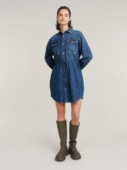 G-Star Sukienka dżinsowa w kolorze niebieskim rozmiar: XL. Niebieskie sukienki G-Star, xl, bez wzorów, z bawełny, retro, bez kołnierzyka, bez ramiączek, mini. Za 198.10 zł.
