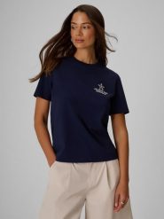4F T-shirt relaxed z nadrukiem damski - granatowy XS. Niebieskie koszulki sportowe 4f, bez wzorów, z bawełny, bez ramiączek. Za 69.99 zł.