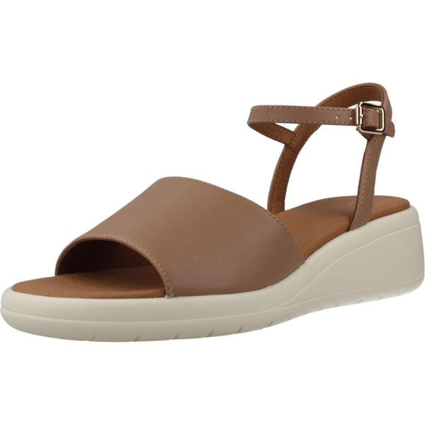 Sandały GEOX D MELICONIA Brązowy. Brązowe sandały Geox, bez wzorów, z syntetyku, bez obcasa, bez zapięcia. Za 219.99 zł.