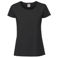 Koszulka Damska Iconic 195 Premium Ringspun Cotton T-shirt. Czarne t-shirty FRUIT OF THE LOOM, xs, bez wzorów, bez kołnierzyka, bez ramiączek. Za 35.99 zł.
