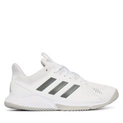 Buty halowe adidas. Białe obuwie sportowe Adidas, bez zapięcia. Za 339.99 zł.