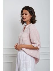Fleur de Lin Lniana bluzka "Helly" w kolorze jasnoróżowym rozmiar: XXL. Różowe bluzki Fleur de Lin, xxl, bez wzorów, ze lnu, bez kołnierzyka, bez ramiączek. Za 140.86 zł.