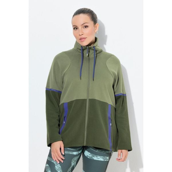 Damskie Bluza dresowa dwukolorowa stójka kieszenie z zamkiem błyskawicznym. Zielone bluzy Ulla Popken, plus size, bez wzorów, z bawełny, bez kaptura. W wyprzedaży za 223.99 zł.