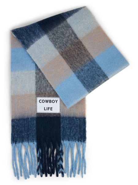 Verb To Do Damski tkany szalik Kobiety Sztuczne włókno niebieski|brązowy w kratkę, ONE SIZE. Brązowe szaliki Verb To Do, na zimę, z aplikacjami, z włókna. Za 249.95 zł.