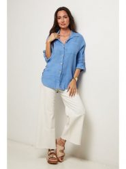 Le Monde du Lin Lniana koszula w kolorze niebieskim rozmiar: 34/36. Niebieskie koszule Le Monde du Lin, bez wzorów, ze lnu, bez kołnierzyka, bez ramiączek. Za 130.99 zł.