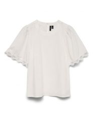 Vero Moda Bluzka w kolorze białym rozmiar: L. Białe bluzki Vero Moda, l, bez wzorów, z bawełny, bez kołnierzyka, bez ramiączek. Za 78.84 zł.