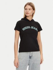 Guess T-Shirt W5GP28 J1314 Czarny Regular Fit. Czarne t-shirty Guess, xs, z aplikacjami, z bawełny, bez kołnierzyka, bez ramiączek. Za 89.99 zł.