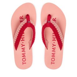 Japonki Tommy Hilfiger. Czerwone klapki TOMMY HILFIGER, bez wzorów, bez obcasa. Za 169.99 zł.