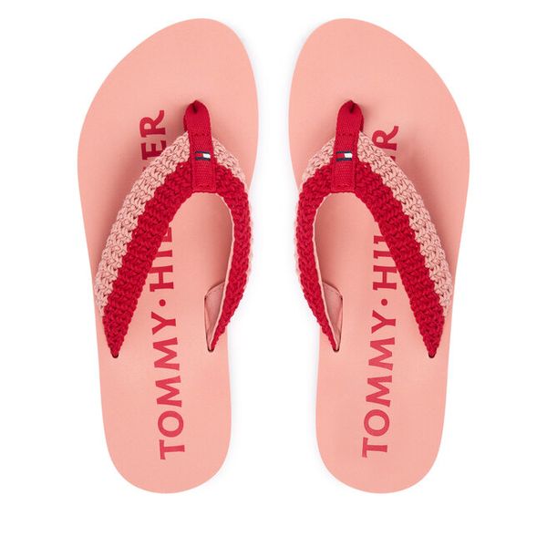Japonki Tommy Hilfiger. Czerwone klapki TOMMY HILFIGER, bez wzorów, bez obcasa. Za 169.99 zł.