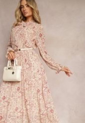 Jasnobeżowa Rozkloszowana Sukienka z Wiązaniem przy Szyi w Print Paisley Clarosa. Brązowe sukienki Renee, do pracy, na lato, l, bez wzorów, biznesowe, bez kołnierzyka, bez ramiączek, maxi, rozkloszowane. W wyprzedaży za 119.99 zł.