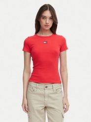 Tommy Jeans T-Shirt DW0DW17881 Czerwony Slim Fit. Czerwone t-shirty Tommy Jeans, m, bez wzorów, z bawełny, bez kołnierzyka, bez ramiączek. Za 169.99 zł.