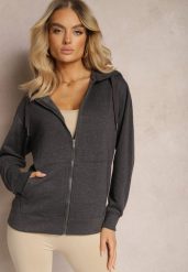 Ciemnoszara Rozpinana Bluza z Kapturem Wykończona Polarem i Ściągaczem Bachetta. Szare bluzy Renee, l, bez wzorów, z polaru, z kapturem. Za 59.99 zł.