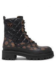 Guess Botki Badae2 FLFBD2 FAL10 Czarny. Czarne botki Guess, z aplikacjami, ze skóry, bez obcasa, na płaskiej podeszwie, bez zapięcia. Za 799.99 zł.