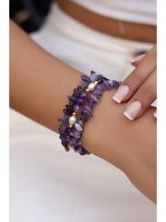 L'Atelier de Gaia Pozłacana bransoletka z ametystami rozmiar: onesize. Różowe bransoletki L'Atelier de Gaia, z ametystem, pozłacane. Za 101.47 zł.
