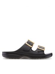 Crocs Klapki Saturday Sandal Metallic Buckle 213316 Czarny. Czarne klapki Crocs, bez wzorów, z tworzywa sztucznego, bez obcasa. Za 159.99 zł.