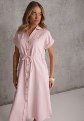 Różowa Koszulowa Sukienka z Wiskozą i Bawełną Ściągana w Talii Corralure. Czerwone sukienki Renee, na co dzień, na wiosnę, l, bez wzorów, z bawełny, casualowe, bez kołnierzyka, bez ramiączek, midi, koszulowe. Za 159.99 zł.