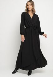 Czarna Kopertowa Asymetryczna Sukienka Koktajlowa z Wiskozą Ozdobiona Paskiem Lanoresa. Czarne sukienki Born2be, na imprezę, plus size, bez wzorów, z wiskozy, eleganckie, z asymetrycznym kołnierzem, plus size, bez ramiączek, asymetryczne. Za 109.99 zł.