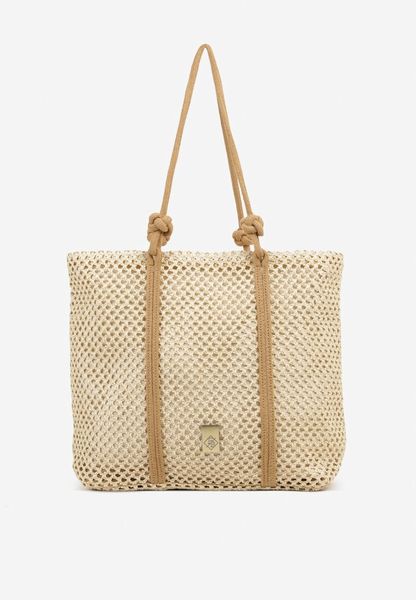 Beżowa Torebka Typu Shopper z Plecionki Reviane. Brązowe shopper Renee, bez wzorów, bez dodatków. Za 119.99 zł.