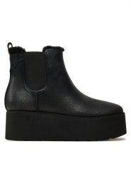 Guess Botki Jilaine FLFJIL FAL10 Czarny. Czarne botki Guess, z aplikacjami, ze skóry, bez obcasa, na koturnie, bez zapięcia. Za 739.99 zł.