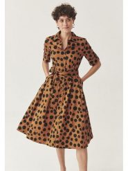 TATUUM Sukienka w kolorze jasnobrązowo-czarnym rozmiar: 46. Brązowe sukienki Tatuum, bez wzorów, z bawełny, bez kołnierzyka, bez ramiączek, midi, rozkloszowane. Za 252.94 zł.