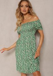 Zielona Sukienka Typu Hiszpanka z Wiskozy z Gumkami w Talii Wiariana. Zielone sukienki Renee, na spacer, na lato, m, bez wzorów, z wiskozy, eleganckie, bez kołnierzyka, bez ramiączek, mini, kopertowe. Za 39.99 zł.