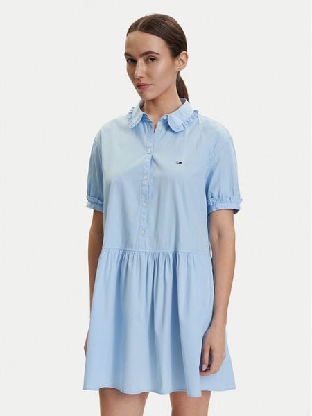 Tommy Jeans Sukienka codzienna DW0DW22995 Niebieski jasny Regular Fit. Niebieskie sukienki Tommy Jeans, na co dzień, s, bez wzorów, z bawełny, bez kołnierzyka, bez ramiączek, koszulowe. Za 293.99 zł.