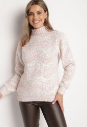 Jasnoróżowy Golf z Wełną o Klasycznym Kroju w Geometryczny Wzór Mirista. Czerwone golfy Born2be, l, bez wzorów, z wełny, bez ramiączek. Za 64.99 zł.