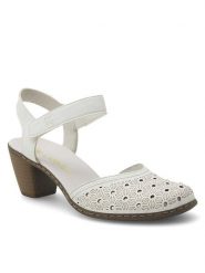 Rieker Sandały 40991-80 Biały. Białe sandały Rieker, bez wzorów, ze skóry, bez obcasa, na słupku, bez zapięcia. Za 239.99 zł.