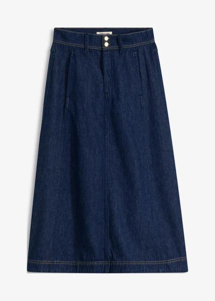 Spódnica dżinsowa midi. Niebieskie spódnice bonprix, bez wzorów, midi. Za 142.99 zł.