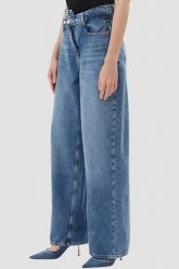 GUESS Niebieskie jeansy damskie z szeroką nogawką, Rozmiar XS. Niebieskie jeansy Guess, xs, z aplikacjami, z podwyższonym stanem. Za 669.99 zł.