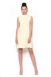 Elegancka Sukienka z Niskim Golfem - Żółty. Żółte sukienki Figl, l, bez wzorów, z materiału, eleganckie, bez kołnierzyka, bez ramiączek. Za 239.00 zł.