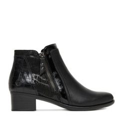 Botki Remonte. Czarne botki Remonte, bez wzorów, bez obcasa, na słupku, bez zapięcia. Za 419.99 zł.