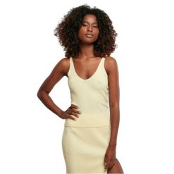 Koszulka damska z prążkowanego materiału Urban Classics GT. Żółte bluzki Urban Classics, bez wzorów, prążkowane, eleganckie, bez kołnierzyka, bez ramiączek. Za 172.00 zł.