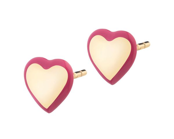 Złote kolczyki z emalią - serca. Żółte kolczyki Apart, złote. Za 319.00 zł.