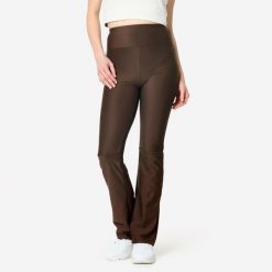 Legginsy fitness damskie Domyos. Brązowe legginsy DOMYOS, l, bez wzorów, z elastanu, z podwyższonym stanem. Za 59.99 zł.