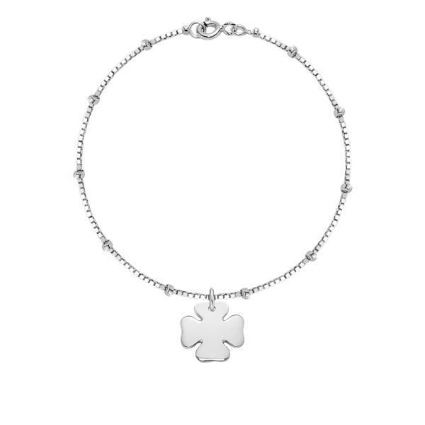 Bransoletka ze srebrną koniczyną na łańcuszku Supełki. Szare bransoletki Lilou, srebrne. Za 238.00 zł.