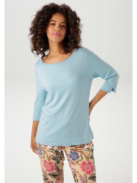 Aniston Sweter w kolorze błękitnym rozmiar: 44. Niebieskie swetry Aniston, bez wzorów, bez ramiączek. Za 63.45 zł.