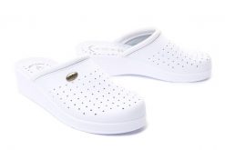SANITAL FLEX 707/I white, klapki profilaktyczne damskie. Białe klapki Sanital-Flex, bez wzorów, ze skóry, bez obcasa. Za 119.90 zł.