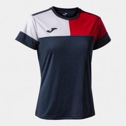 Sportowy T-shirt Damski Joma Navy-Czerwony - Komfort i Oddychalność. Czerwone koszulki sportowe Joma, bez wzorów, bez ramiączek, do piłki nożnej. Za 153.99 zł.