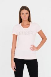 GUESS Różowy damski t-shirt bawełniany Stones Logo Tee, Rozmiar S. Czerwone t-shirty Guess, s, z aplikacjami, z bawełny, bez kołnierzyka, bez ramiączek. W wyprzedaży za 179.99 zł.