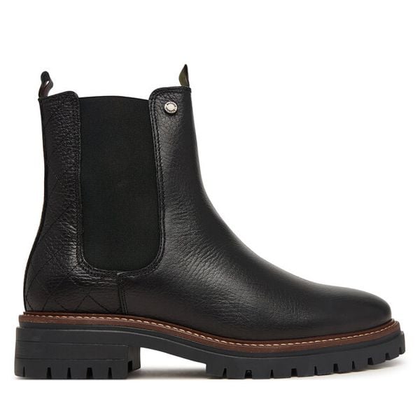Sztyblety Barbour. Czarne botki Barbour, bez wzorów, bez obcasa, na słupku, bez zapięcia. Za 834.99 zł.