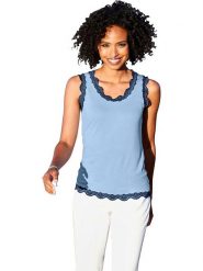 Heine Top w kolorze błękitnym rozmiar: 40. Niebieskie topy Heine, bez wzorów, z koronki, bez kołnierzyka, bez ramiączek. Za 57.06 zł.