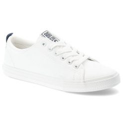 Trampki unisex Big Star, na płaskiej podeszwie niskie z okrągłym noskiem i sznurowane, biało-niebieskie, SS274604. Białe trampki Big Star, bez wzorów, z gumy, bez zapięcia. Za 127.99 zł.