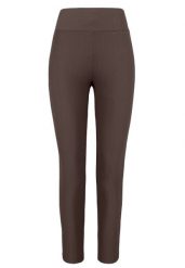 Prążkowane legginsy N-LISBONA. Brązowe legginsy Volcano, xs, bez wzorów, z elastanu, z podwyższonym stanem. Za 119.99 zł.