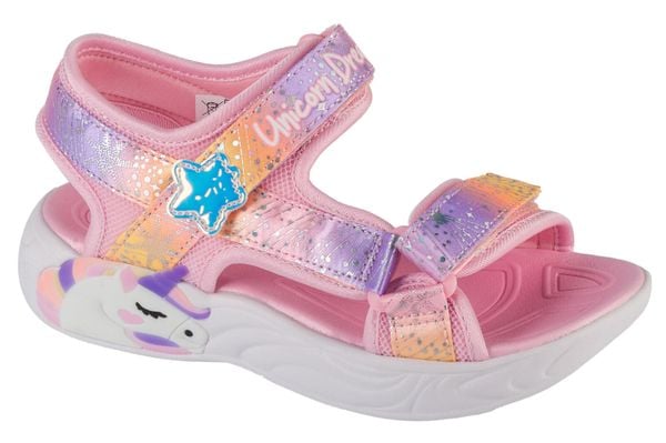 Sandały SKECHERS UNICORN Rose. Czerwone sandały Skechers, bez wzorów, z syntetyku, bez obcasa, bez zapięcia. Za 219.99 zł.