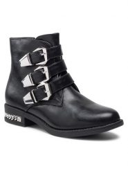 DeeZee Botki WS5168-02 Czarny. Czarne botki DeeZee, bez wzorów, ze skóry, bez obcasa, na płaskiej podeszwie, bez zapięcia. Za 119.99 zł.