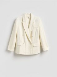 Dwurzędowa marynarka z wiskozą - biały. Białe marynarki i żakiety Reserved, l, bez wzorów, z tkaniny. Za 299.99 zł.